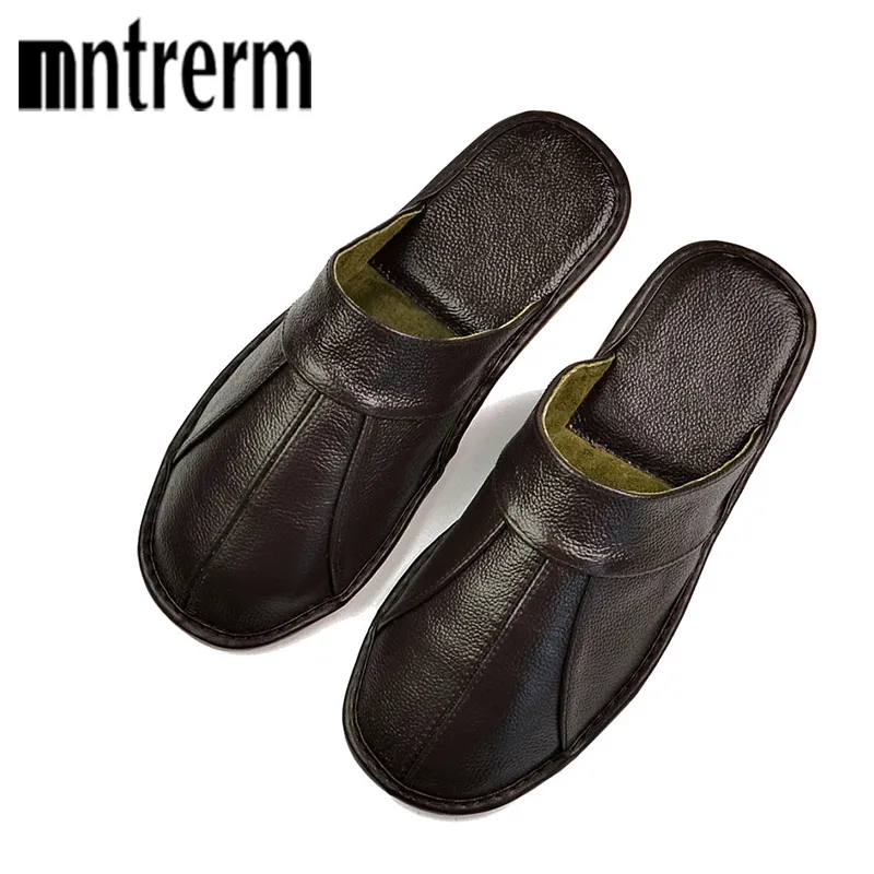 Mntrerm Frühling Slip On Herren Hausschuhe Weiche Bequeme 100% Rindsleder Handgefertigte Stiche Schwarz Braun Echtleder Schuhe