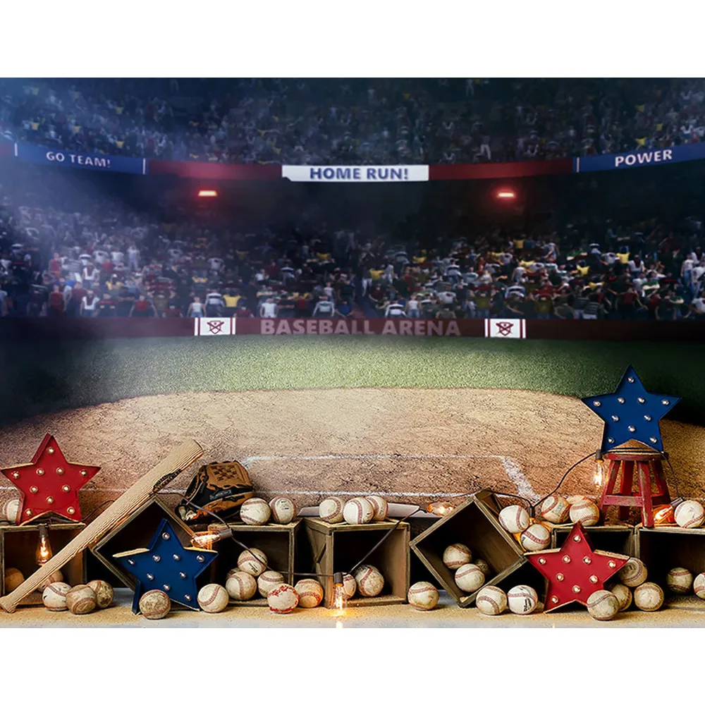 Arrière-plan de Studio de photographie d'arène de Baseball pour enfants, bébé garçon, imprimé étoiles rouges et bleues, arrière-plan de séance Photo pour nouveau-né