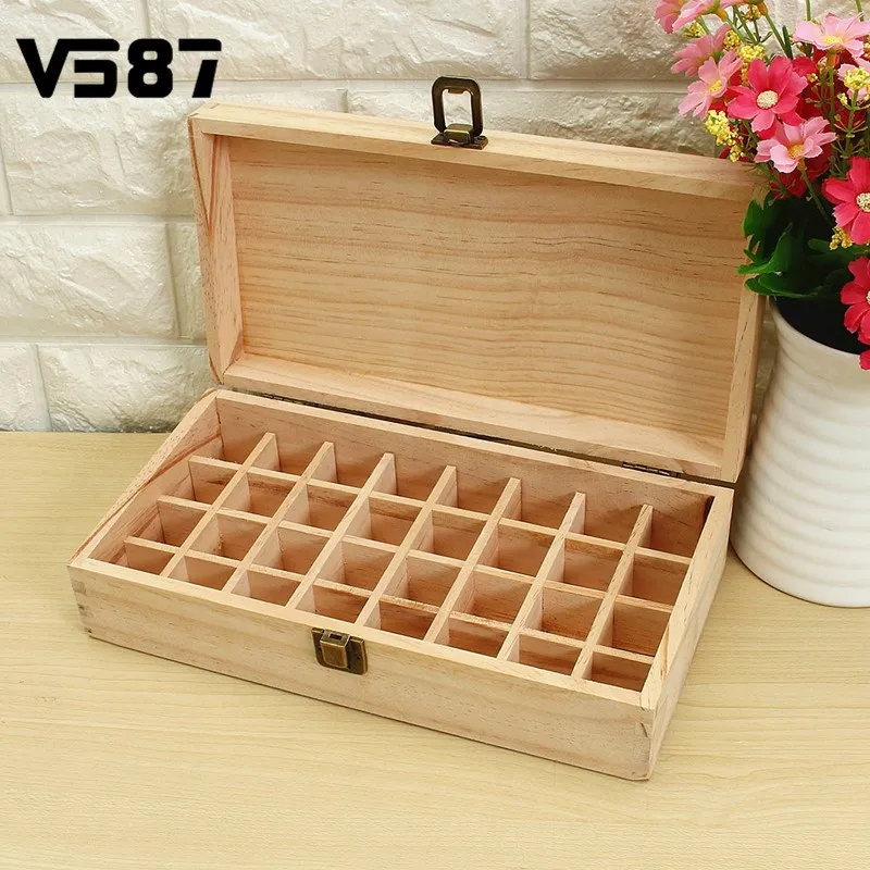 32 otwory olejki eteryczne Drewniane pudełko 5ml lub 10ml butelki Spa Yoga Club Aromaterapia Naturalne drewno sosnowe bez farby