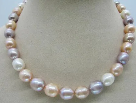 11-12MM South Sea white pink purple pearl necklace 925 silver 18 "free charge