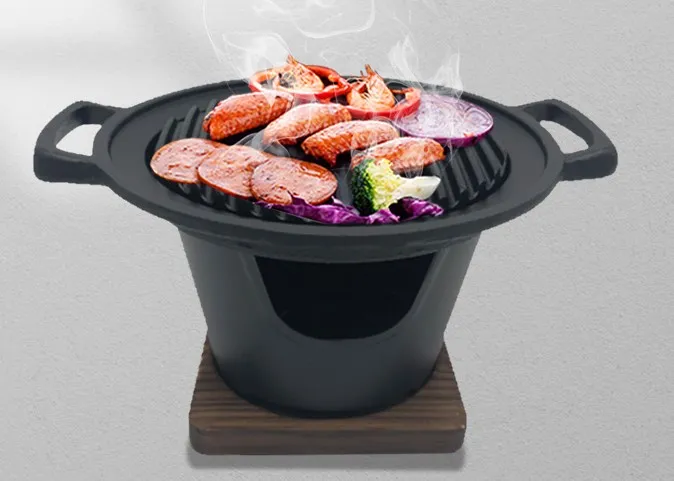 Griglia per barbecue portatile Famiglia single man Stufa per barbecue portatile BBQ Cucina coreana piatto per barbecue antiaderente el teppanyaki 080-2243J