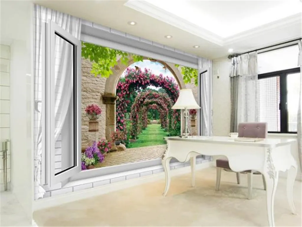Özel Herhangi Boyutu 3D Duvar Kağıdı Avrupa 3D Stereo Pencere Gül Oturma Odası Yatak Odası Arka Plan Duvar Kağıdı