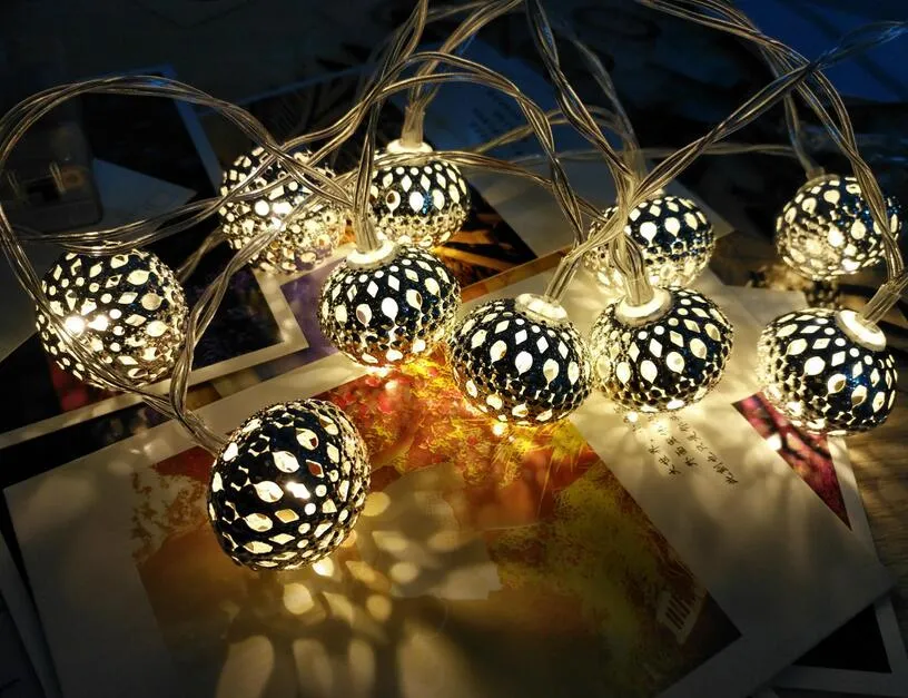 Unieke Marokko Style Ball LED String Lights Batterij Operated Avond Light voor Christmas Wedding Restaurant Hotel Decoration