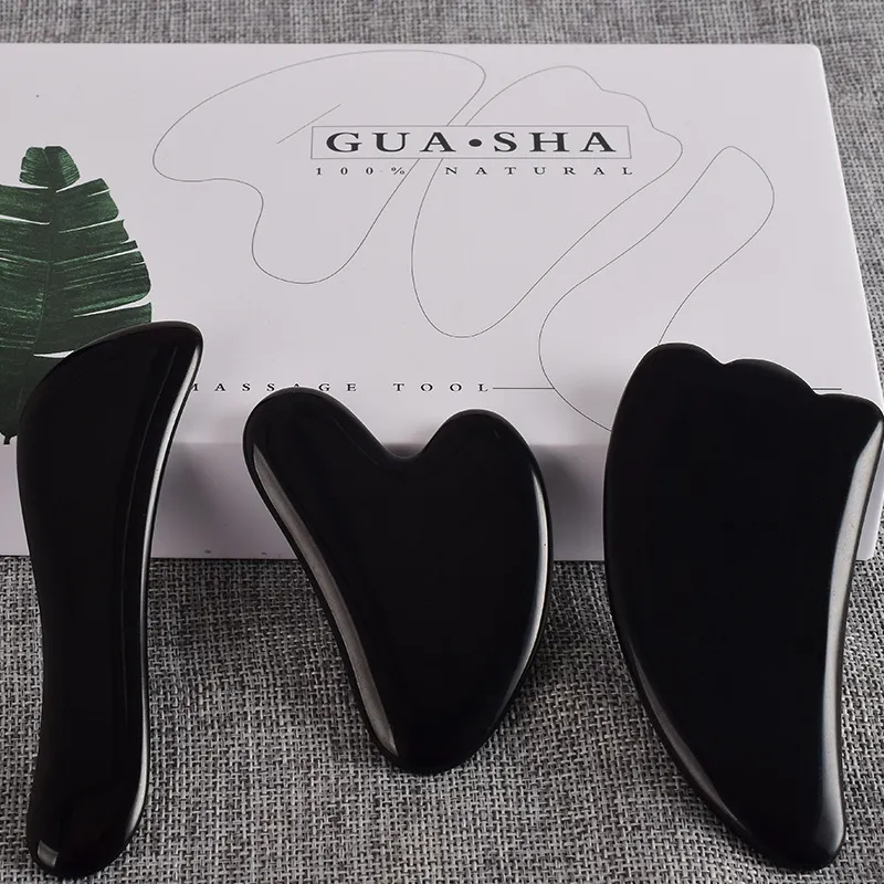 3 piezas/set de carrocer￭a raspador de carrocer￭a negro de raspado de raspado cola de pie de pie mash masaje masajeador crystal piedra gua sha herramientas de masaje