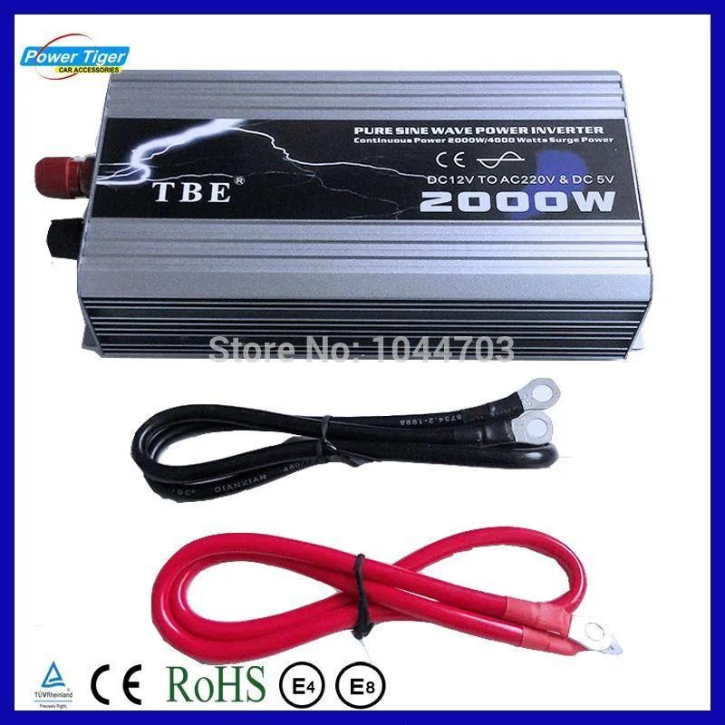 Freeshipping 2000 W Power Inverter Saf sinüs dalga DC 12 V AC AC 220 V Araba Oto Güneş Enerjisi Dönüştürücü ile USB Şarj Tepe Güç 4000 W