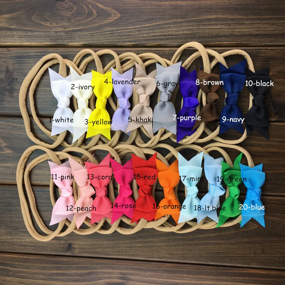 100pcs Baby Kids Grosgrain Small Ribbon Bow Tie Thin Nylon Headband Girls Hairbands Newborn Elastic Head Bands Hair Accessories