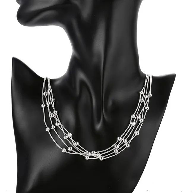 T GG Ожерелье свадебное Пять линий светлых бусин из стерлингового серебра, комплекты украшений для женщин DMSS063hot 925 серебряная пластина ожерелье браслет еврей