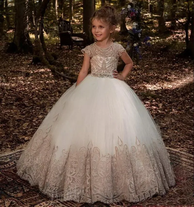 Meninas Vestidos Pageant para crianças Tulle e festa de aniversário da menina miúdos atam Comunhão Vestidos de Natal Beads Puffy vestido da menina flor