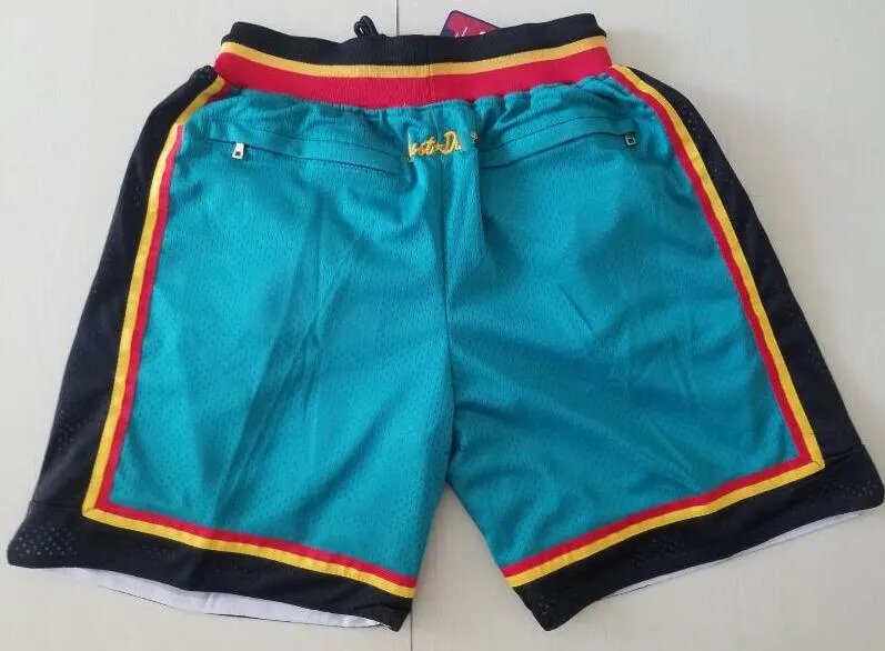 Neue Team 96-97 Vintage Baseketball Shorts Reißverschlusstasche Laufkleidung Blaugrüne Farbe Just Done Größe S-XXL