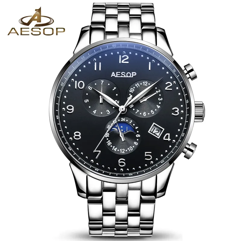 Aesop Automatyczne zegarek mechaniczny Mężczyźni luksusowe zegarki na nadgarstek dla mężczyzn wodoodpornych stalowy zegar na rękę mężczyzn mężczyzn Mężczyzna Masculino236p