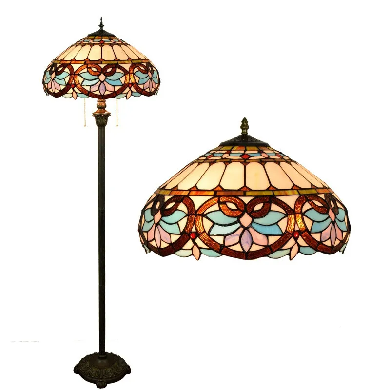 Blå Tiffany Golvlampa Antik Kärlek Stained Glass Lampor Hotell Hall Restaurang Sovrum Vardagsrum TF036