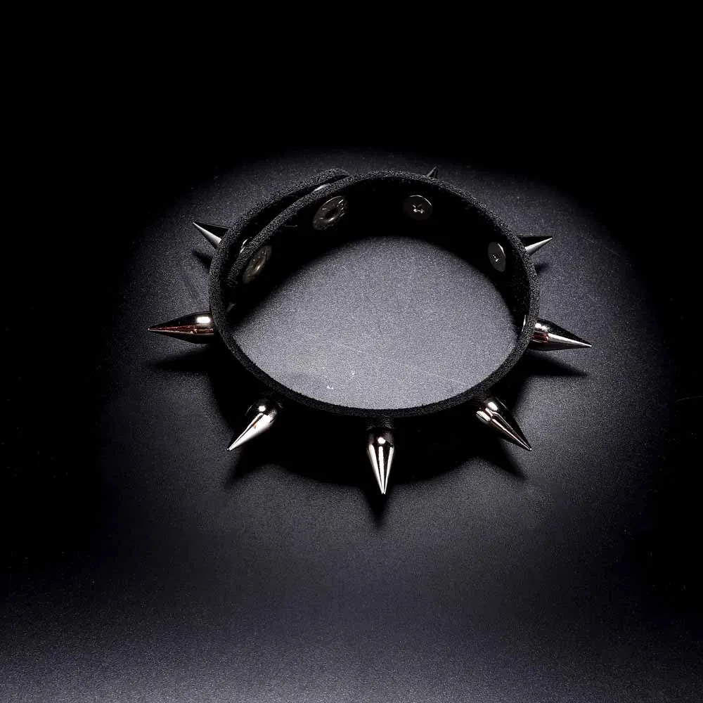 New Unisex Women Punk Black Bracelet Silver Spike Rivet Cone Black Leather Cuff Wristband Adjustable