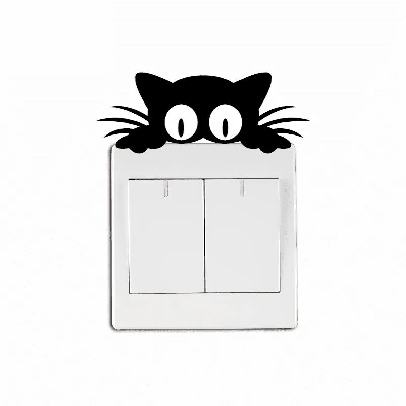 Katzenkopf-Lichtschalter-Aufkleber, lustige Cartoon-Tier-Vinyl-Wandaufkleber für Kinder