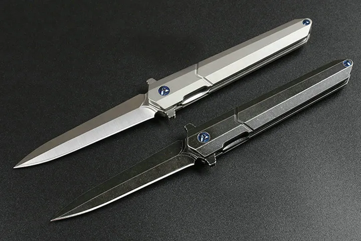 2020 Hoogwaardige kogellager flipper fodling mes D2 satijn / zwart stenen wasblad TC4 titanium legering handvat EDC-gereedschappen