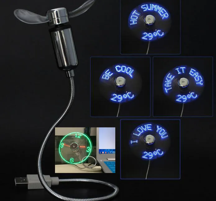 Mini USB LED Fan Clock Temperature Display Flashing Time USB Clock Fan