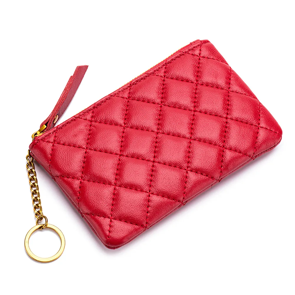 Couro genuíno de mulheres de pele de carneiro menina Coin Purse Mini Carteira Zipper moeda do bolso de cartão Organizador Pouch com chaves Small Change