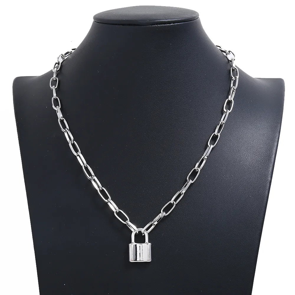 New populares designer de moda luxo exagerado grande corrente de metal pendant bloqueio gargantilha colar de declaração para mulheres prata ouro