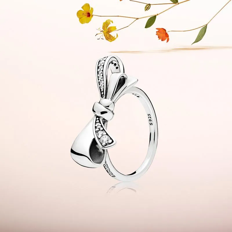 NEW 925 Sterling Silver Gorgeous Bows RING Set Original Box For Pandora Luxury Fashion CZ Diamond Wedding Gift Ring From 6 35 DHgate