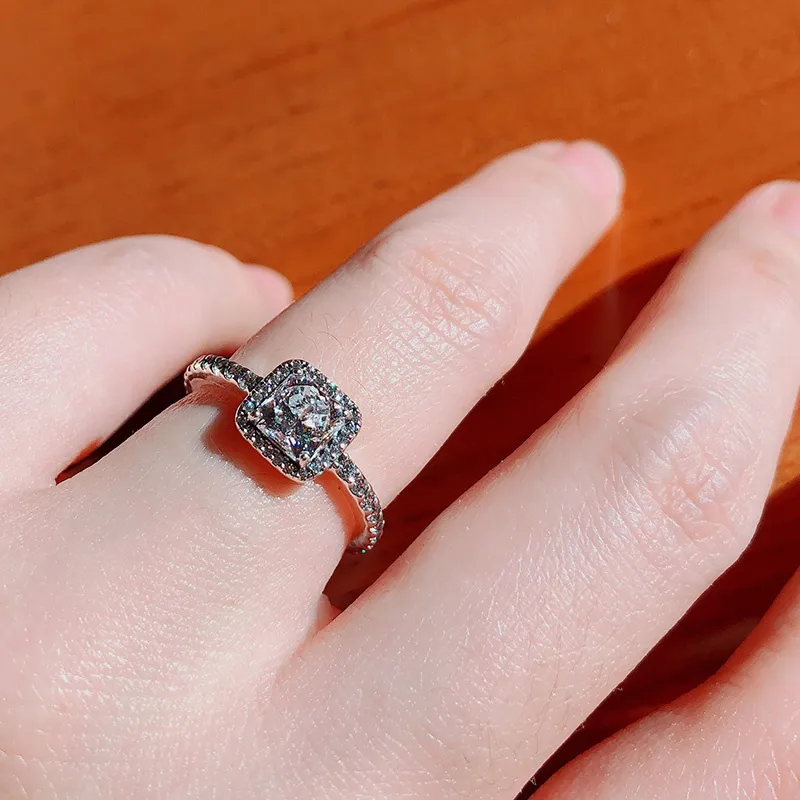 Sterling Silber Halo Ring Square Sparkle CZ Diamond Ehering Set In 18k Rosegold Von 7 73 DHgate