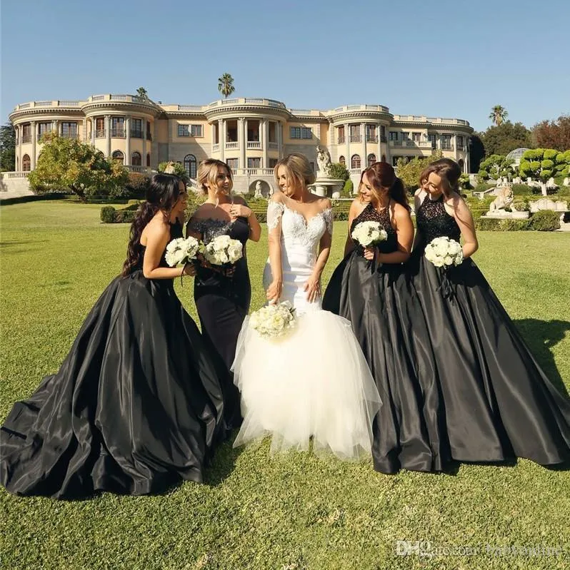 Elegant Black Lace Bridesmaid Dress Gothic Country Style, Plus Size  Options Available Shop Now!
