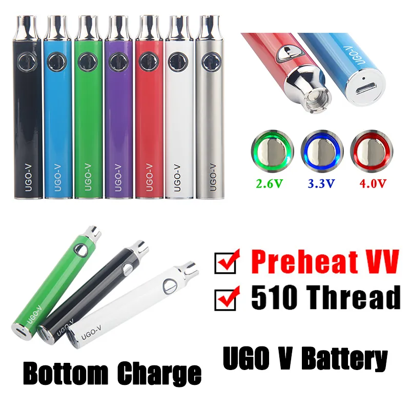 1 unidade autêntica UGO V 510 Thread Vaper Battery EVOD eGo Micro USB Passthrough 650 900 mAh Vaporizador com carregador Fit Vape Oil Cartridges