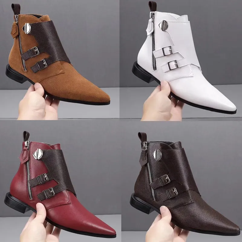 Frauen Jumble Flache Ankle Boots aus echtem Leder Martin Stiefel mit Charme spitzen Zehen Winterstiefel mit Box Größe 42