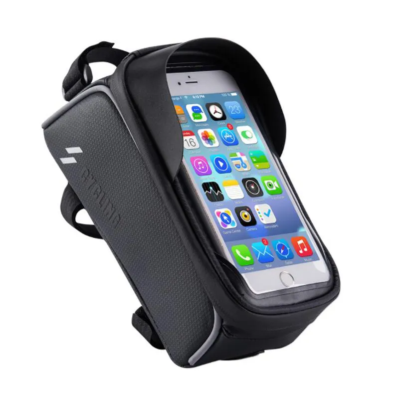 Carbon grain Waterproof Front tube bag Cycling Bike Bag Phone GPS Holder Stand Handlebar Mount Bag Bike Accessories sports GPS phone pocke