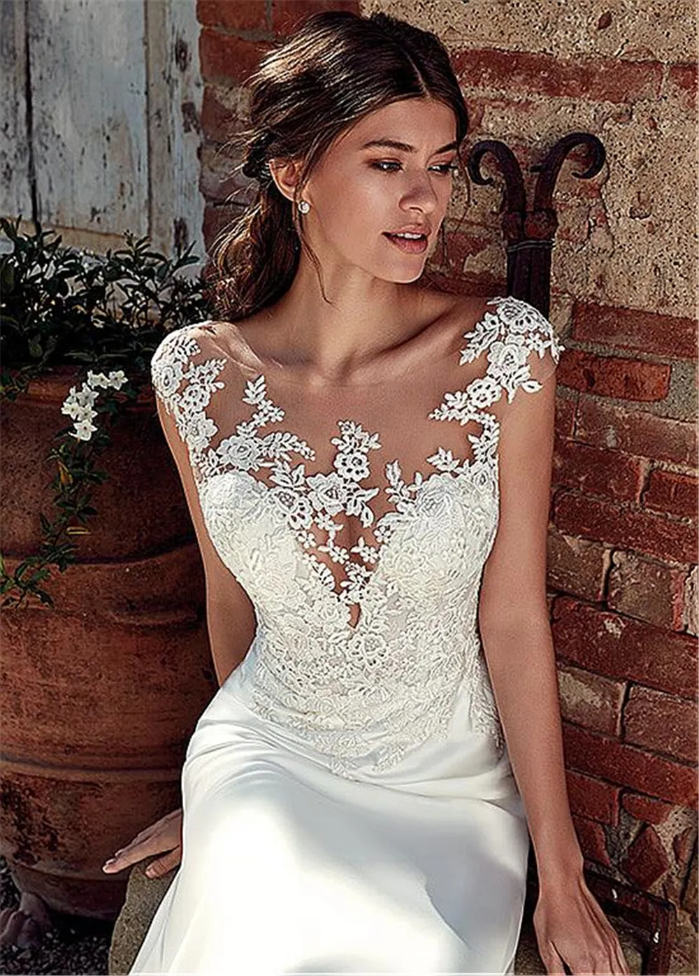 Illusion neckline best sale mermaid wedding dress