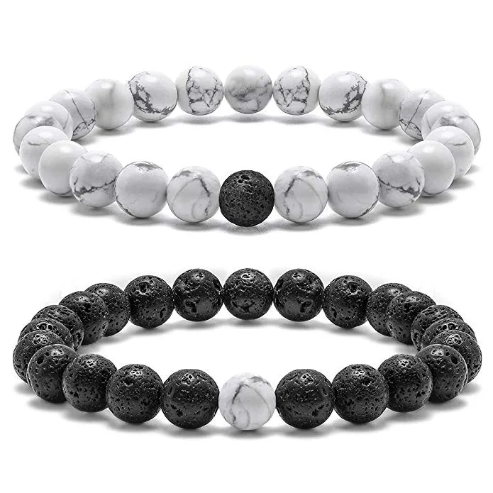 Lava rock par armband för kvinnor 8mm natursten pärla par stress relief yoga armband ångest helande armband för kvinnor män