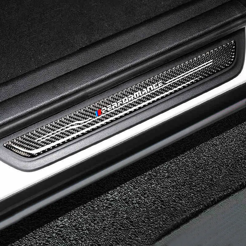 Accessories Door Sill Scuff Plate Guards Carbon Fiber Door Sills Protector Stickers For BMW F10 F30 F34 E70 X1 X5 X6 Car Styling343b