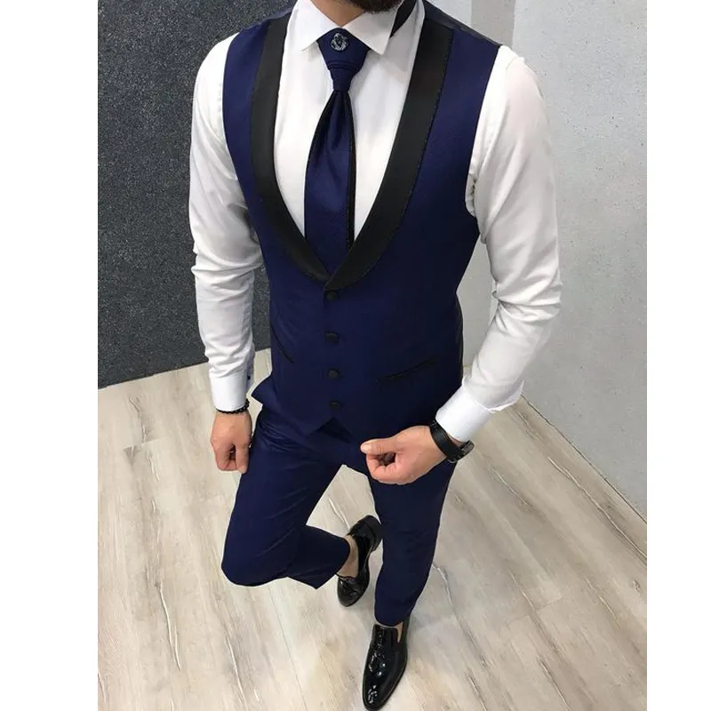 Navy Blue Vests Wedding Black Lapel Business Suit Vest Royal Blue Mens Vest Italian Party Dress Groomsmen Waistcoat Ropa Hombre