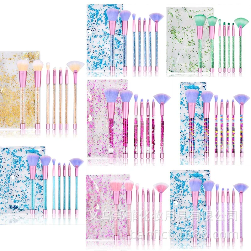 7pcs Makeup Brushes Glitter Crystal Makeup Brushes مجموعة المهنية مستحضرات التجميل أداة مسحوق الأساس ظلال العيون المكياج فرشاة