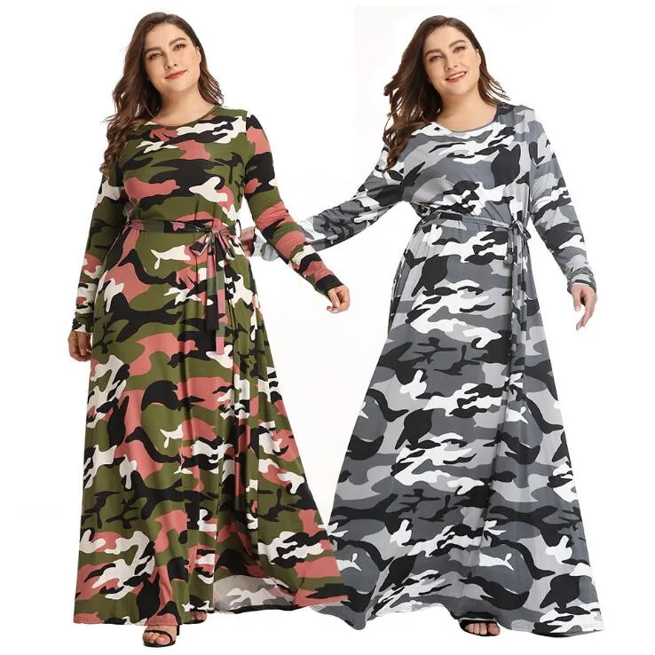 Kvinnor maxi klänningar camouflage moderskap klänningar plus storlek avslappnad klänning långärmad spets upp camo en linje militär klänning höst 5pcs k81