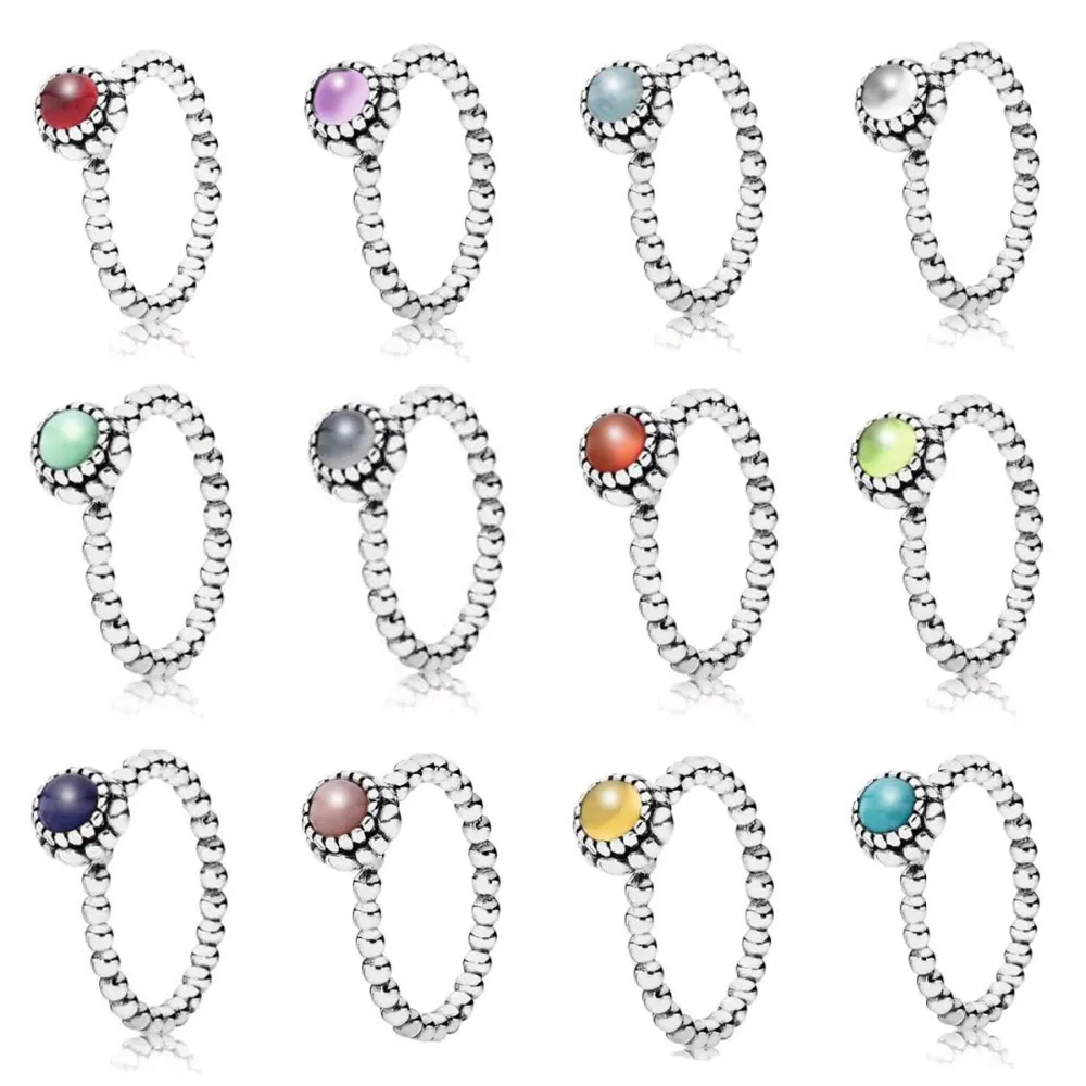 2019 NOVO 100% 925 Prata Esterlina Pandora Anéis Para Mulheres 12 Meses Multicolor Gem opcional Charm Beads Fit DIY Ring fábrica Atacado