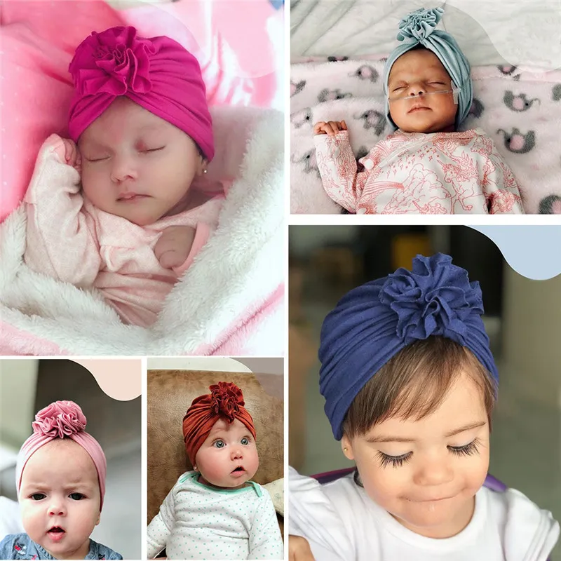 16 couleurs bébé enfants plissé fleur bandeau chapeau nouveau-né coton indien couvre-chef bandeaux bateau libre 10