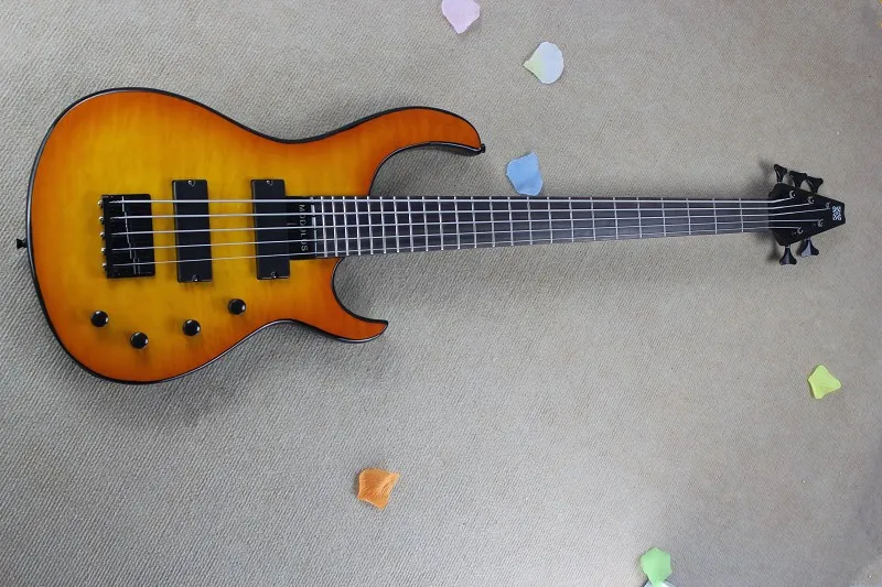 Заводская 5-струнная оранжевая электрическая бас-гитара, черный метиз, гриф из розового дерева, черный корпус, специальное предложение