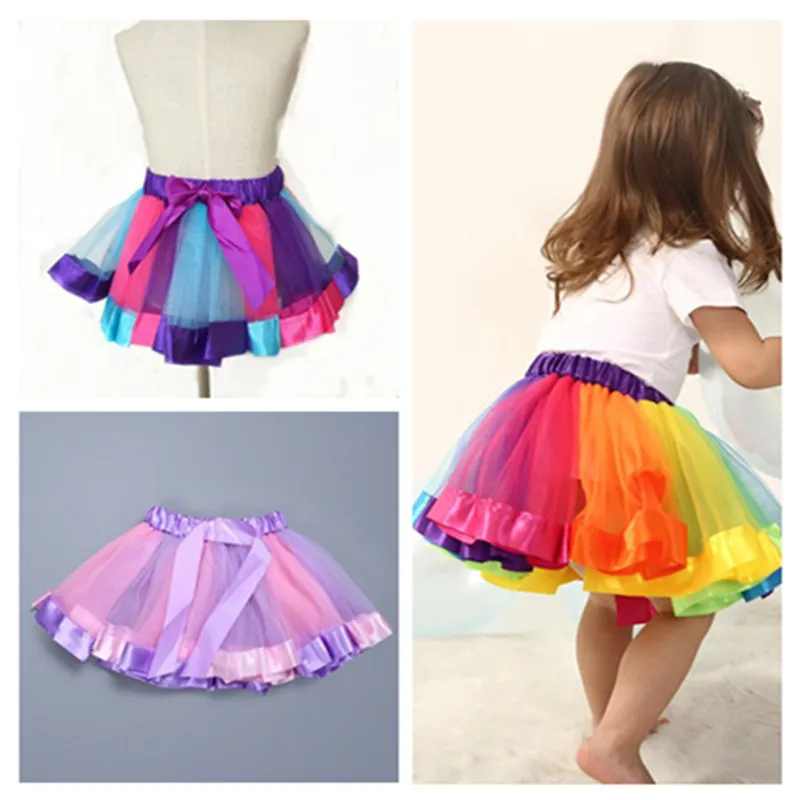 Crianças do arco-íris saia tutu meninas vestido de baile dança colorida usar vestido Ballet Pettiskirt Roupa das Crianças Partido desempenho