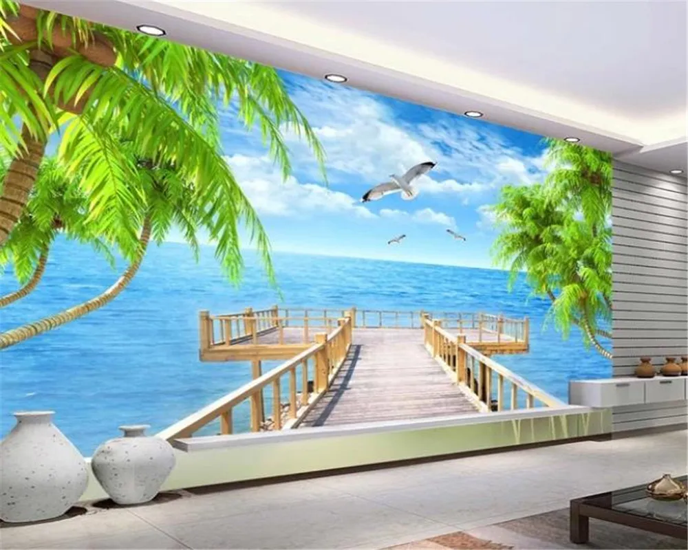3d chambre papier peint beau paysage méditerranéen 3D TV fond mur salon chambre vert papier peint