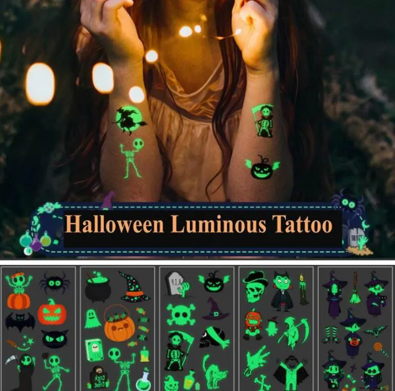 1pc Luminous Tattoo Sticker Of Pumpkin Ghost, Skull, Zombie, Skeleton &  Design For Funny & Cute Look In Travel, Party, Dance And More Occasions |  SHEIN USA