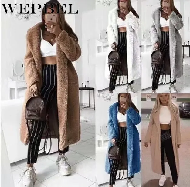 Wepbel Women Wool Mieszanki Otwarte Gruba Ciepła Zimowa Jesień Casual Moda Pełna Rękaw Długie Lapie Mieszanka