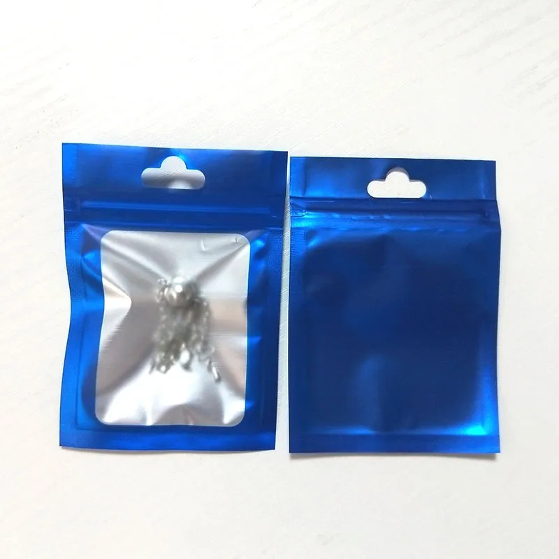 100pcs Various Sizes Blue Zip Lock Packaging Bag Plastic with Clear Window,Matte Varnished Package Mylar Foil Packing Pouches Bags