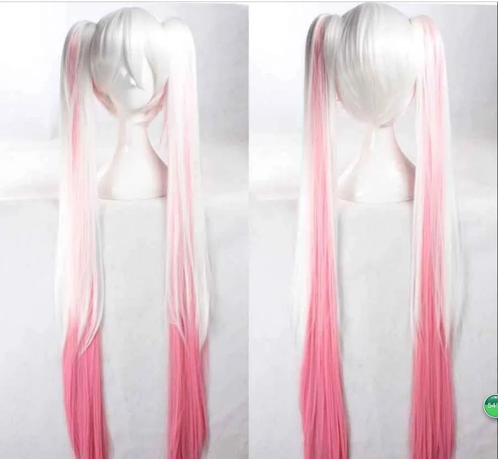 WIG VOCALOID Sakura Hatsune Miku розовый смешать белый Длинные Ponytails косплей парик 120см