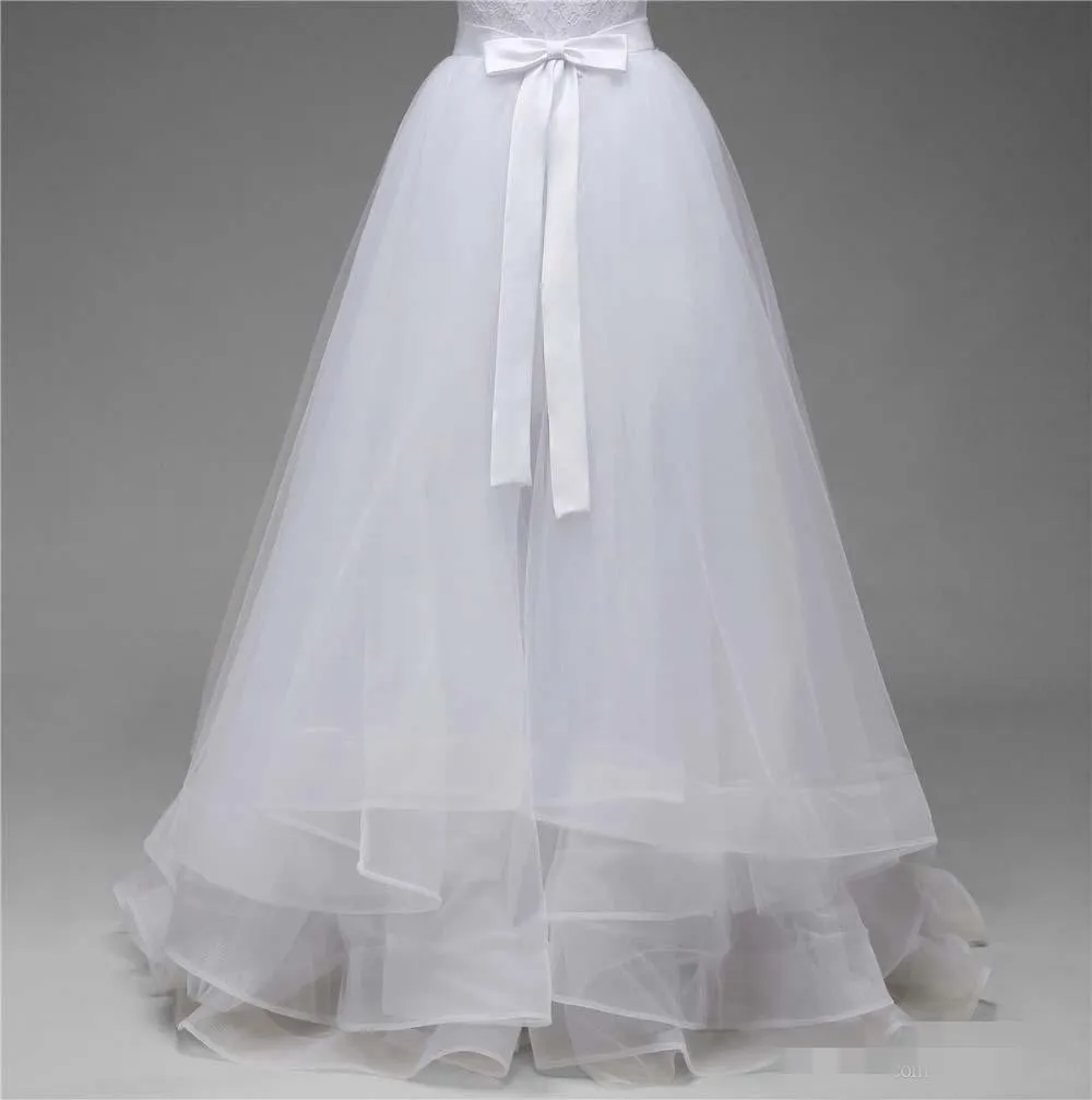 A Line Wedding Dresses Overskirt Detachable Train Tulle Organza Satin Sash Bow Free Size Vestido De Novia