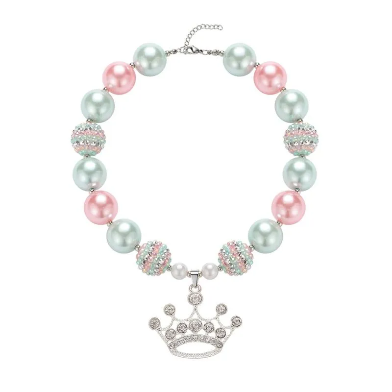 Collier princesse fille avec couronne pour enfants, pendentif brillant et épais Bubblegum, bijoux de fête de vacances, cadeau