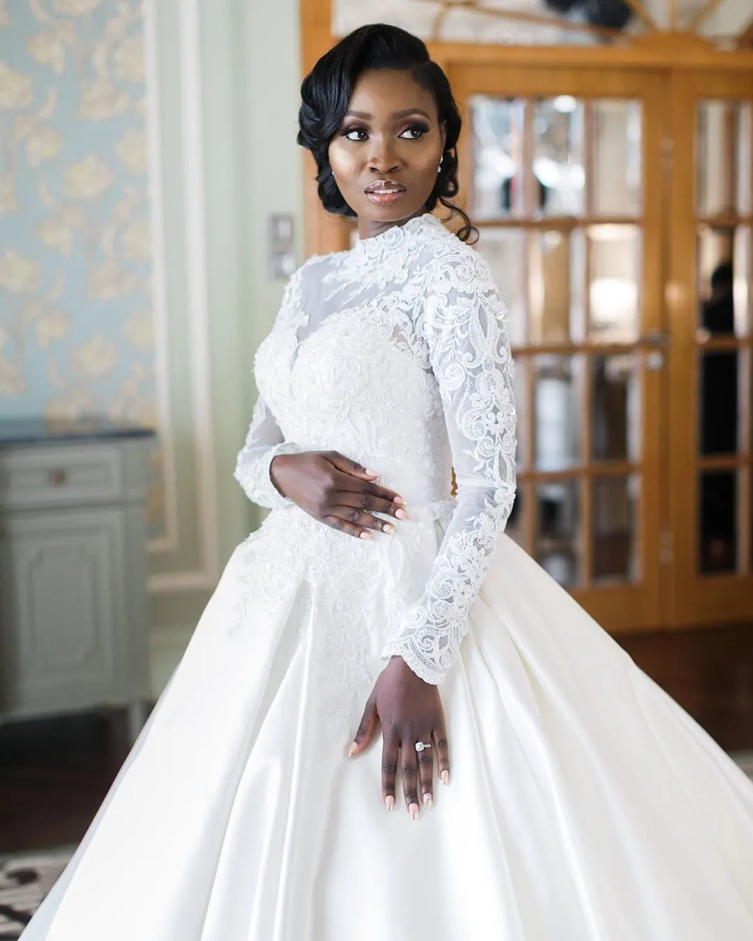 Long sleeve best sale beaded wedding gown