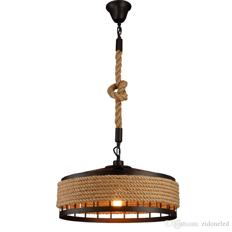 Loft Island Lampa Hamp Rope Pendant Belysning Vintage Restaurang Ljus för Bar Kaffe Room Restaurang Edison Light Fixture