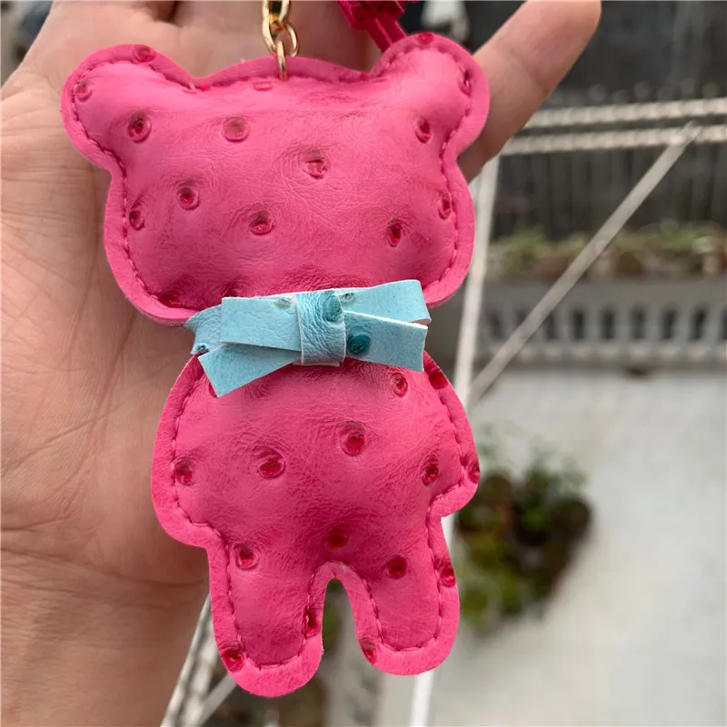 Urso designer borla chaveiros couro do plutônio dos desenhos animados animal chaveiro anéis jóias chaves do carro titular saco feminino pingente encantos for267o