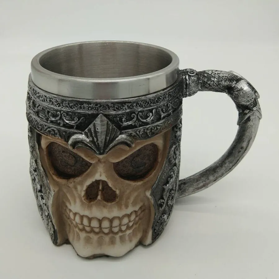 Creativo 3D Skull Tazza di caffè in acciaio inossidabile Home Office Tazze per bere il latte Tazza per tazza di caffè in resina a doppia parete in acciaio inossidabile DH1190