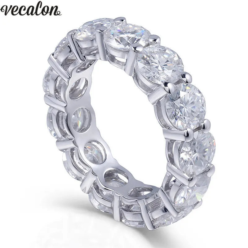 Vecalon 925 Sterling Silver Eternity Pierścień 6mm 5A Cyrkon Sona CZ Zaręczynowy Zespół Ślubny Pierścienie Dla Kobiet Bridal Finger Biżuteria J190721