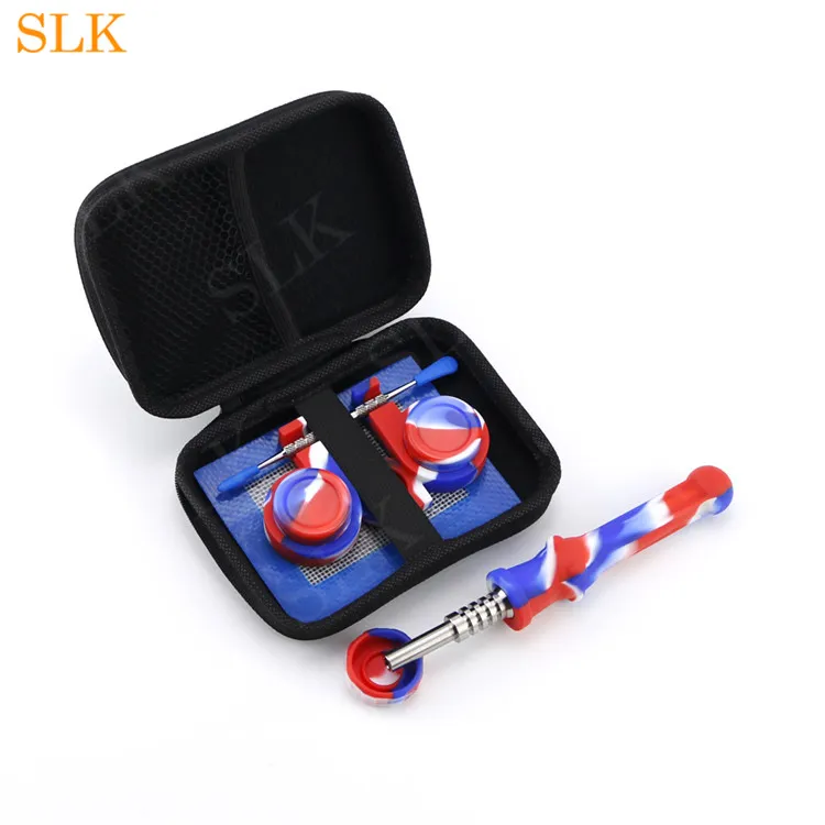 Glazen oliebrander pijp dab honingbij stro siliconen tube kit omvatten 14 mm olie nagel wax opslag 6in1 containers instellen met roken accessoires